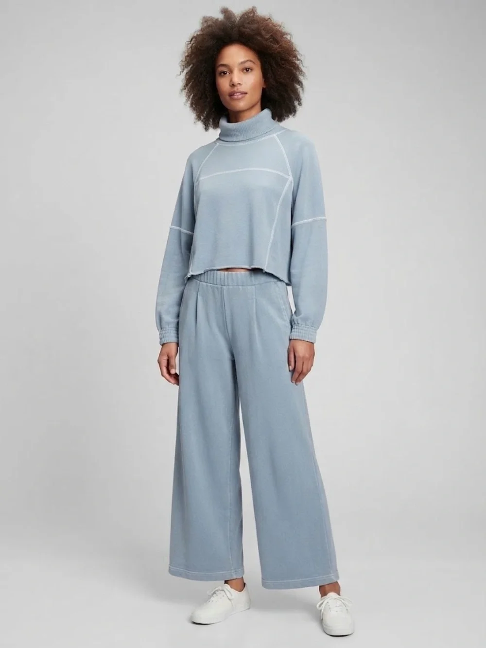aerie New Heights Turtleneck Sweatshirt and Fleece Trousers Cloud Blue